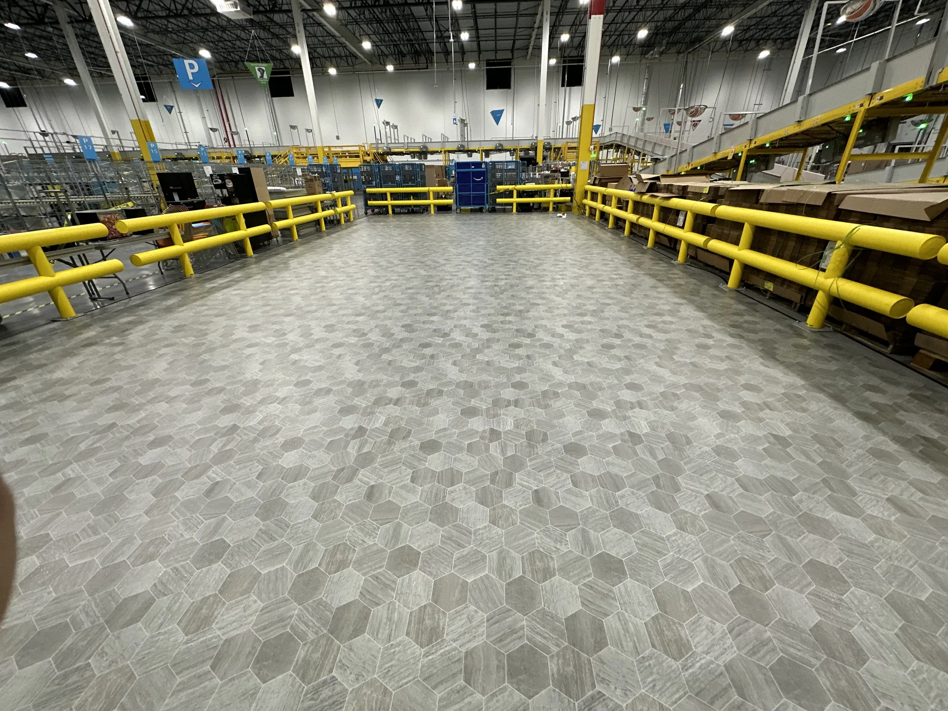 commercial flooring installed by BRC Flooring — warehouse · hexagon tile