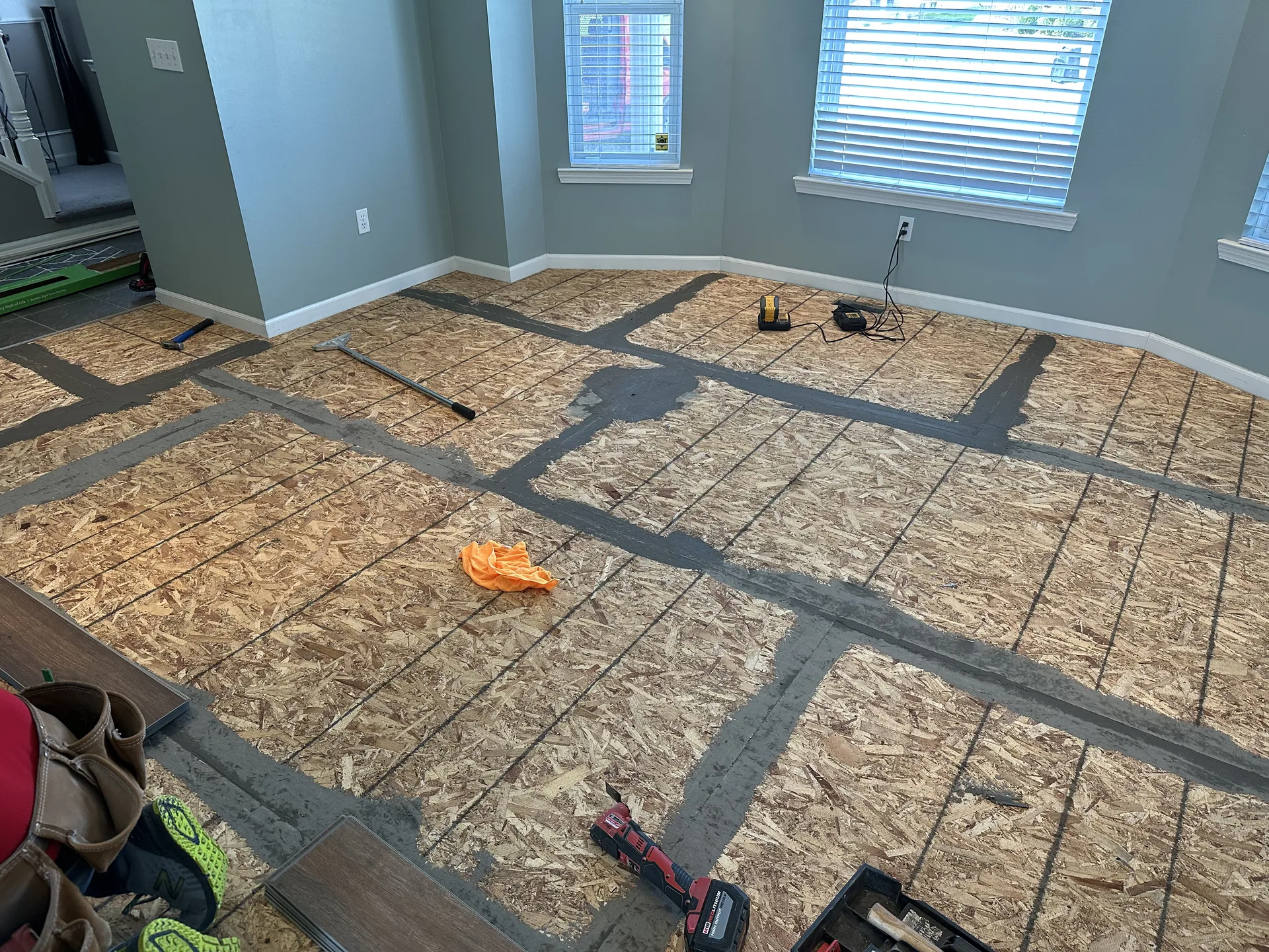 in progress flooring installed by BRC Flooring — subfloor preparation